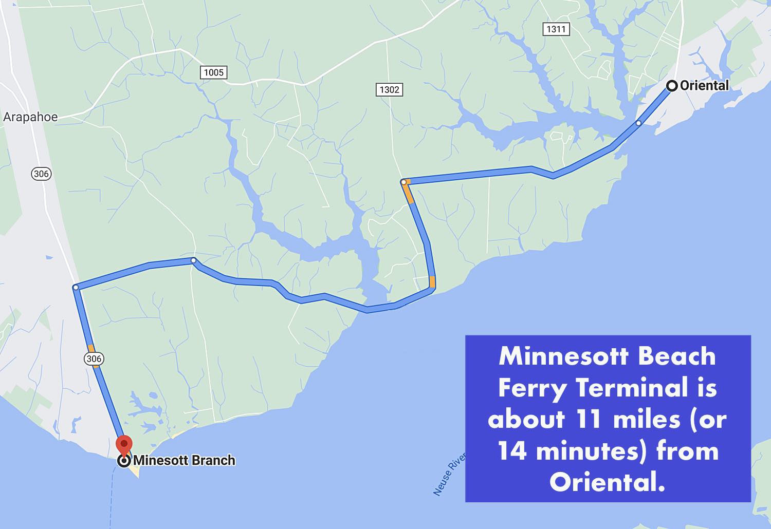 map showing the route to the ferry terminal